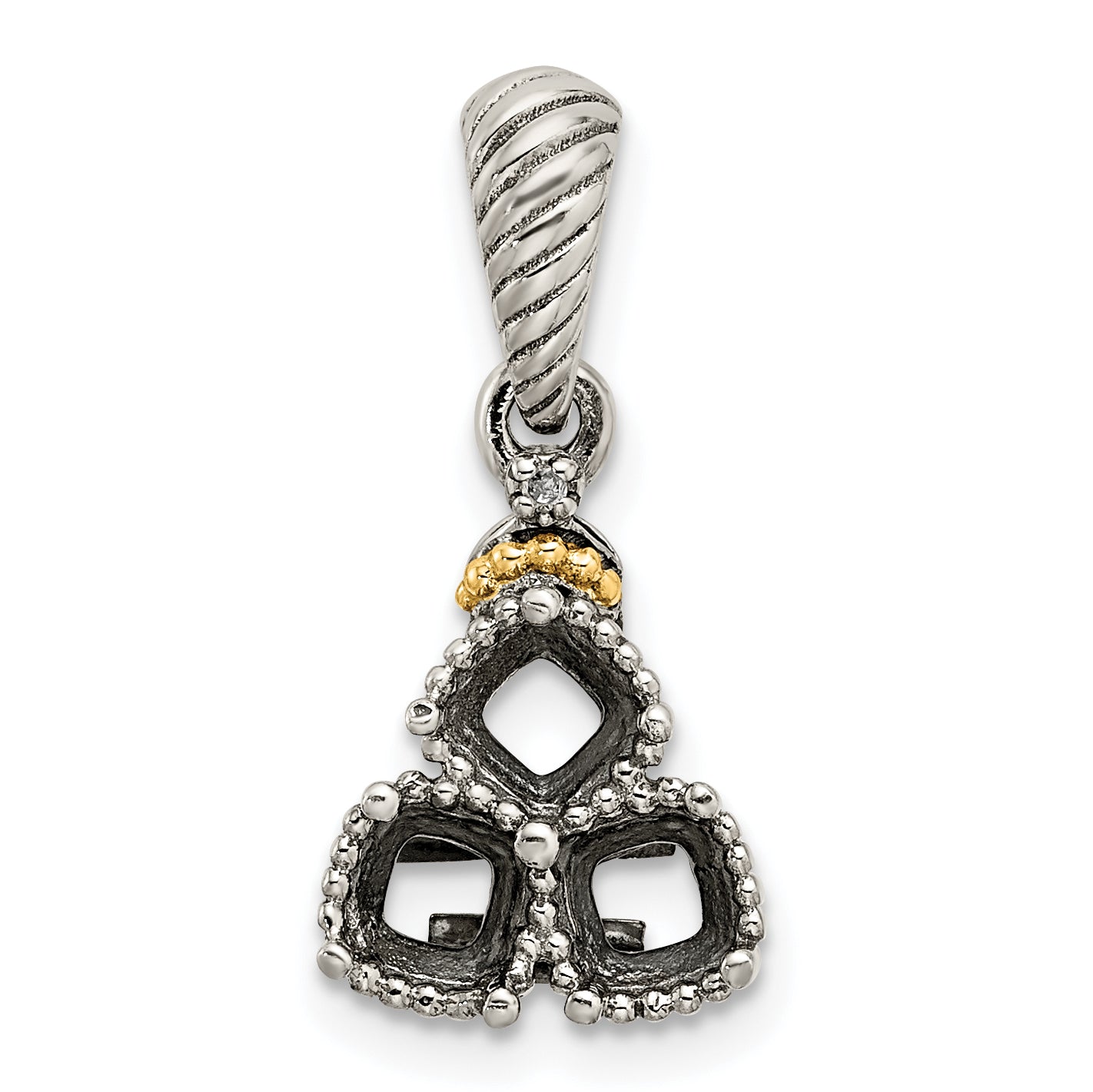 Sterling Silver Antiqued w/14k 3-stone w/Diamond Mother's Pendant