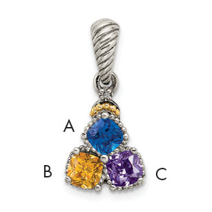 Sterling Silver Antiqued w/14k 3-stone w/Diamond Mothers Pendant Semi-Mount Main image