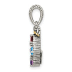 Sterling Silver Antiqued w/14k 4-stone w/Diamond Mother's Pendant