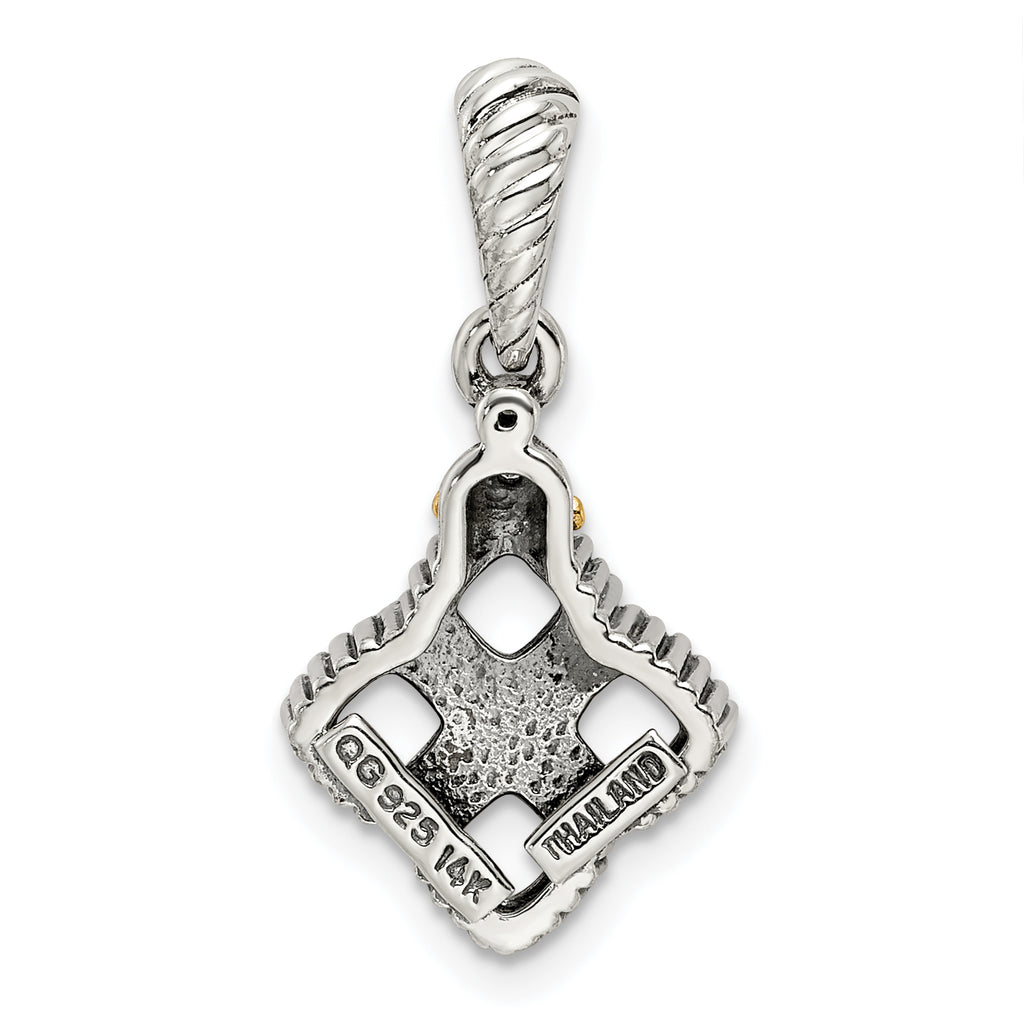 Sterling Silver Antiqued w/14k 4-stone w/Diamond Mothers Pendant Semi-Mount
