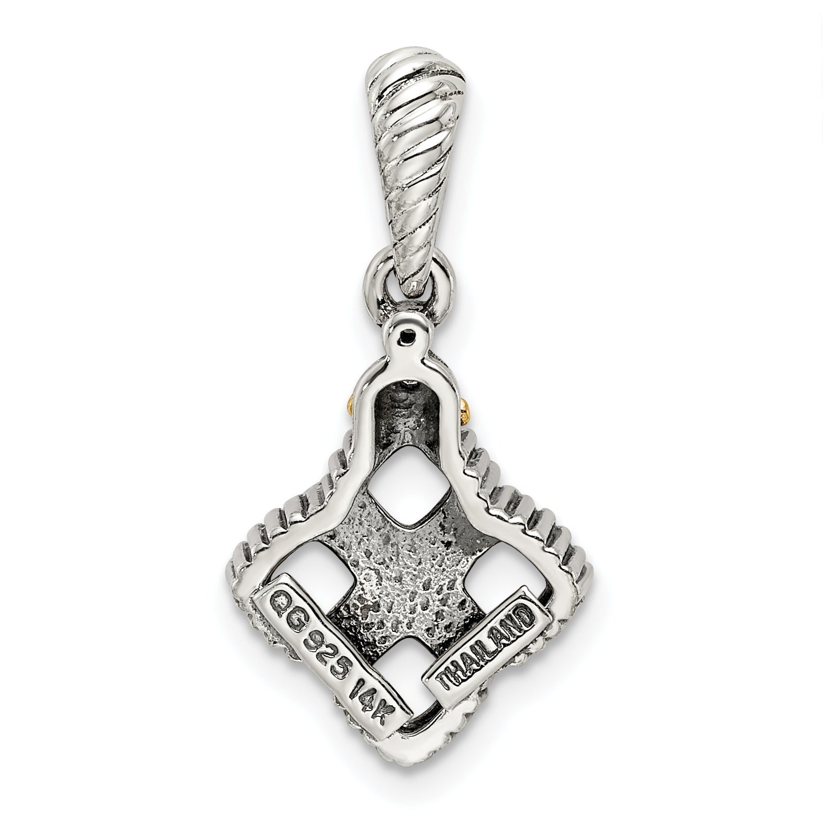 Sterling Silver Antiqued w/14k 4-stone w/Diamond Mother's Pendant