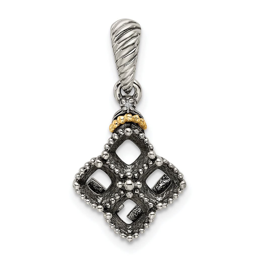 Sterling Silver Antiqued w/14k 4-stone w/Diamond Mothers Pendant Semi-Mount