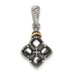 Sterling Silver Antiqued w/14k 4-stone w/Diamond Mothers Pendant Semi-Mount