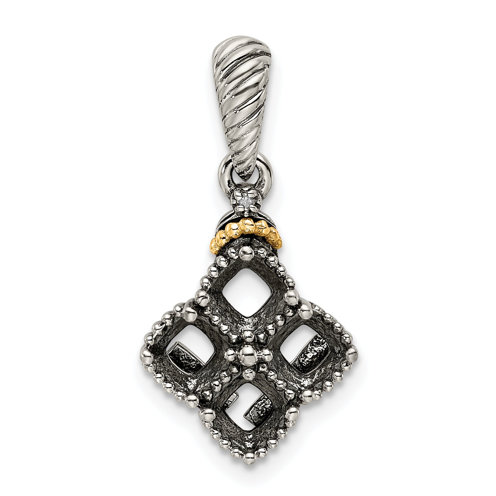 Sterling Silver Antiqued w/14k 4-stone w/Diamond Mothers Pendant Semi-Mount