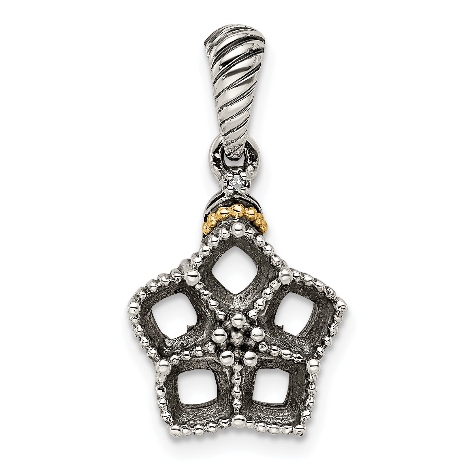 Sterling Silver Antiqued w/14k 5-stone w/Diamond Mothers Pendant Semi-Mount