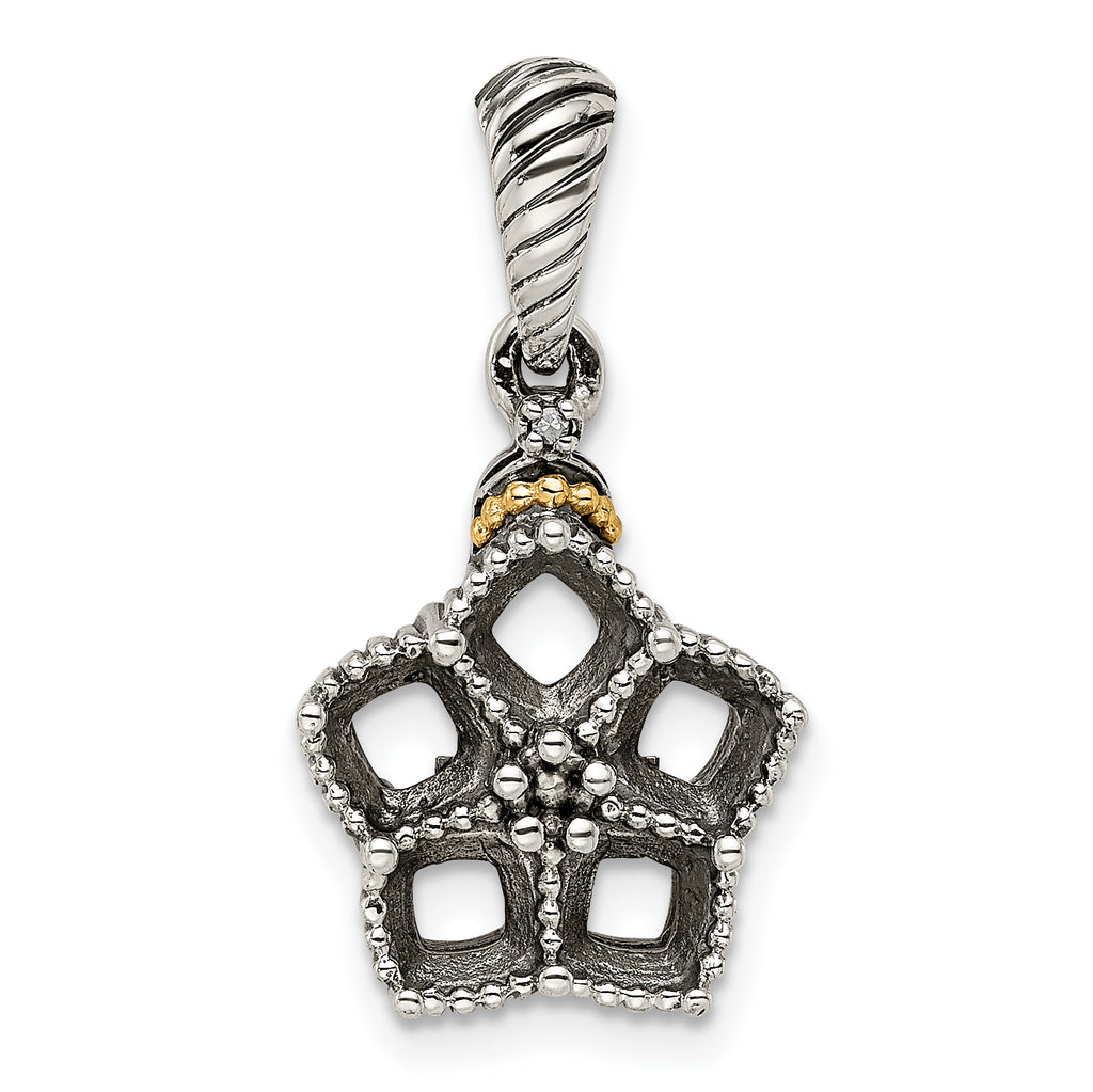Sterling Silver Antiqued w/14k 5-stone w/Diamond Mother's Pendant