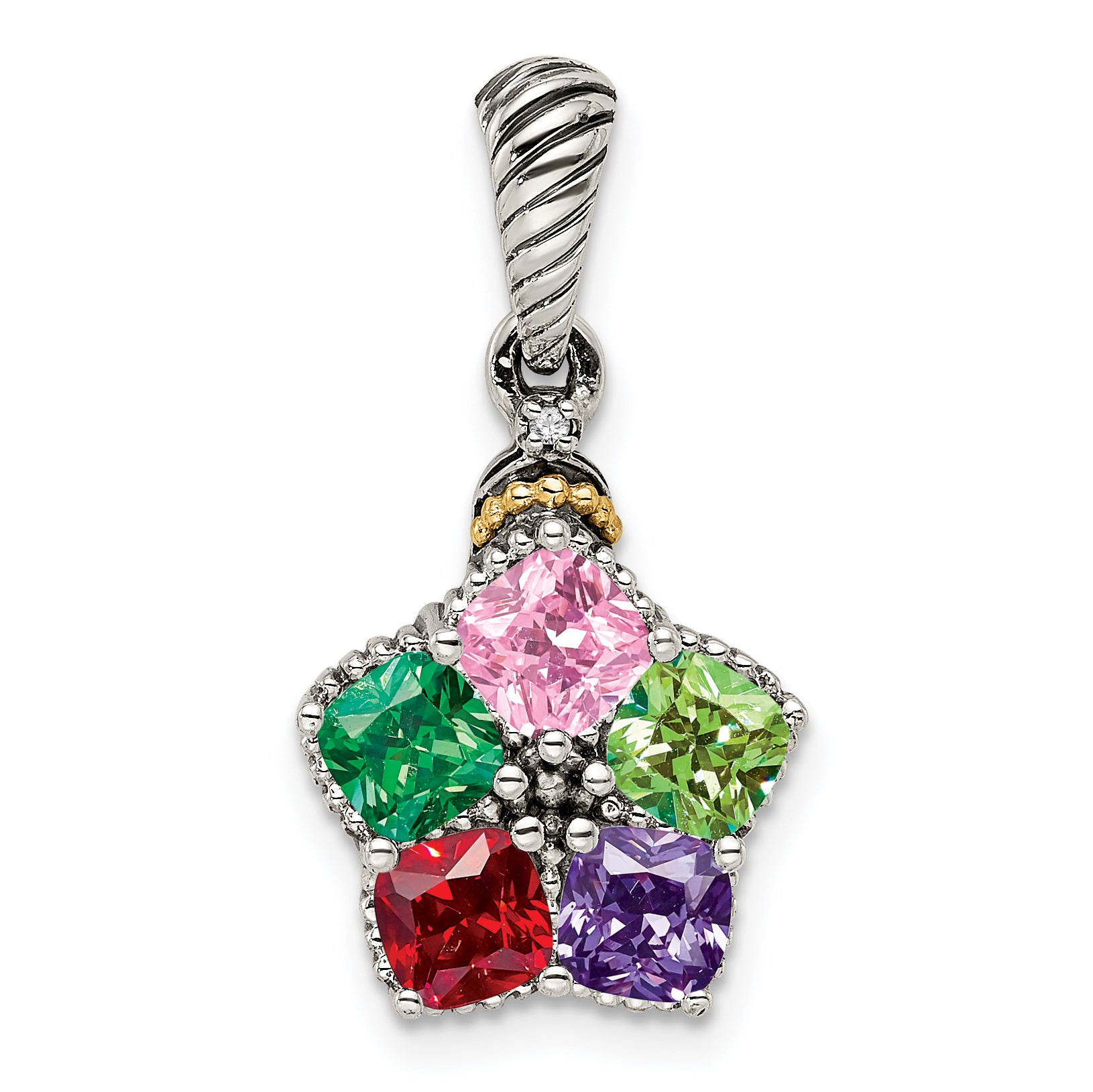 Sterling Silver Antiqued w/14k 5-stone w/Diamond Mothers Pendant Semi-Mount Secondary image