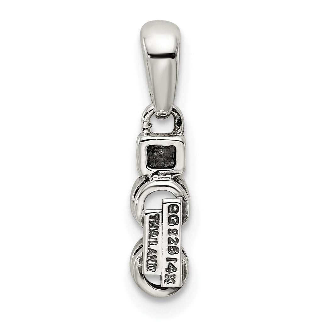 Sterling Silver Antiqued w/14k 2-stone w/Diamond Mother's Pendant