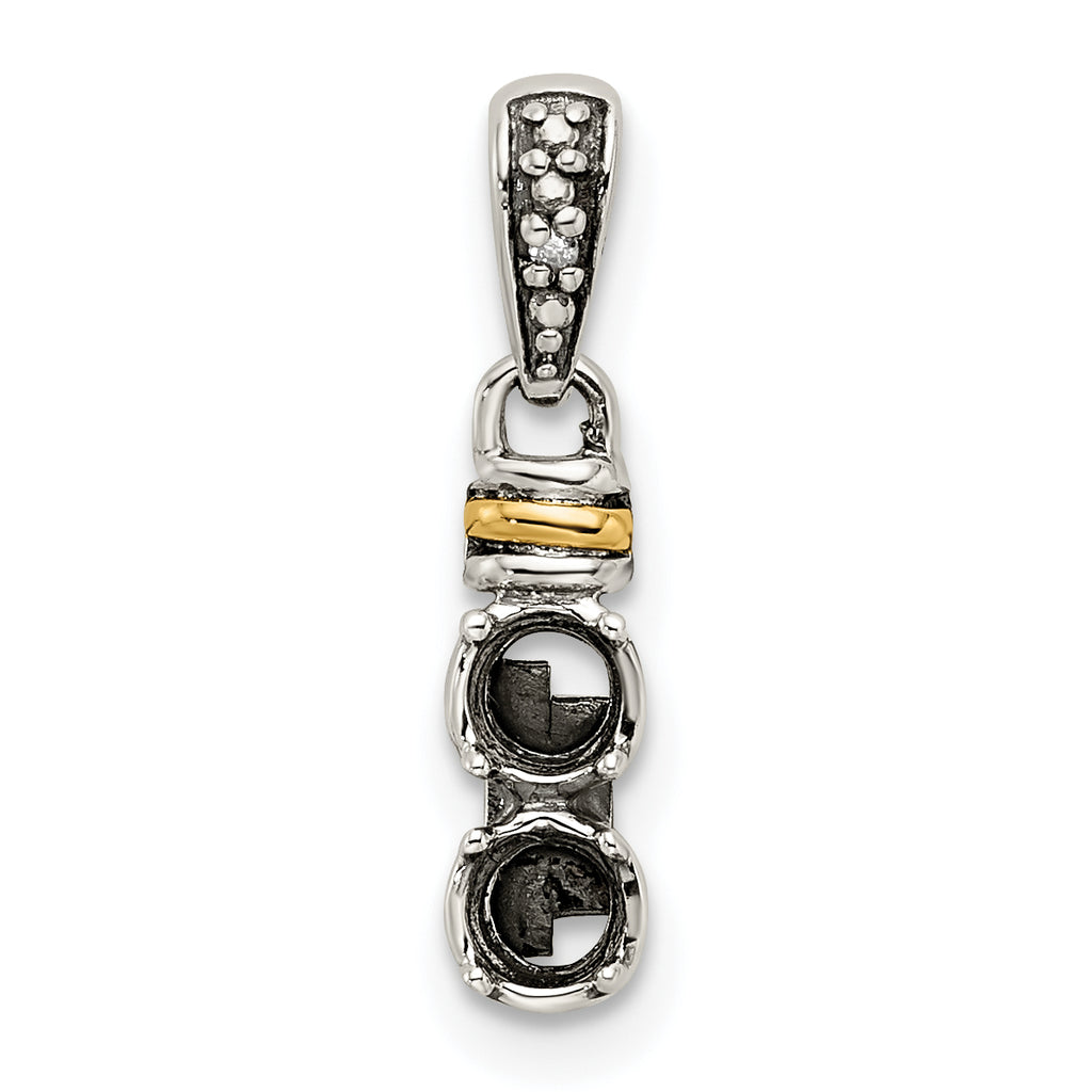 Sterling Silver Antiqued w/14k 2-stone w/Diamond Mother's Pendant