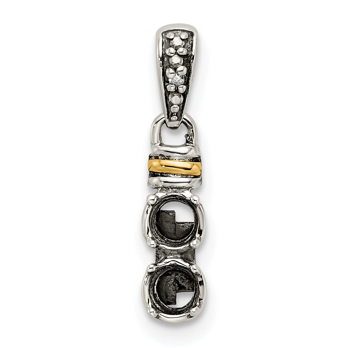 Sterling Silver Antiqued w/14k 2-stone w/Diamond Mother's Pendant