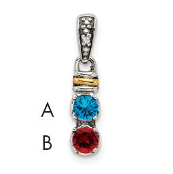Sterling Silver Antiqued w/14k 2-stone w/Diamond Mother's Pendant