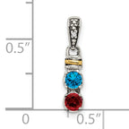 Sterling Silver Antiqued w/14k 2-stone w/Diamond Mother's Pendant