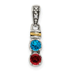 Sterling Silver Antiqued w/14k 2-stone w/Diamond Mother's Pendant