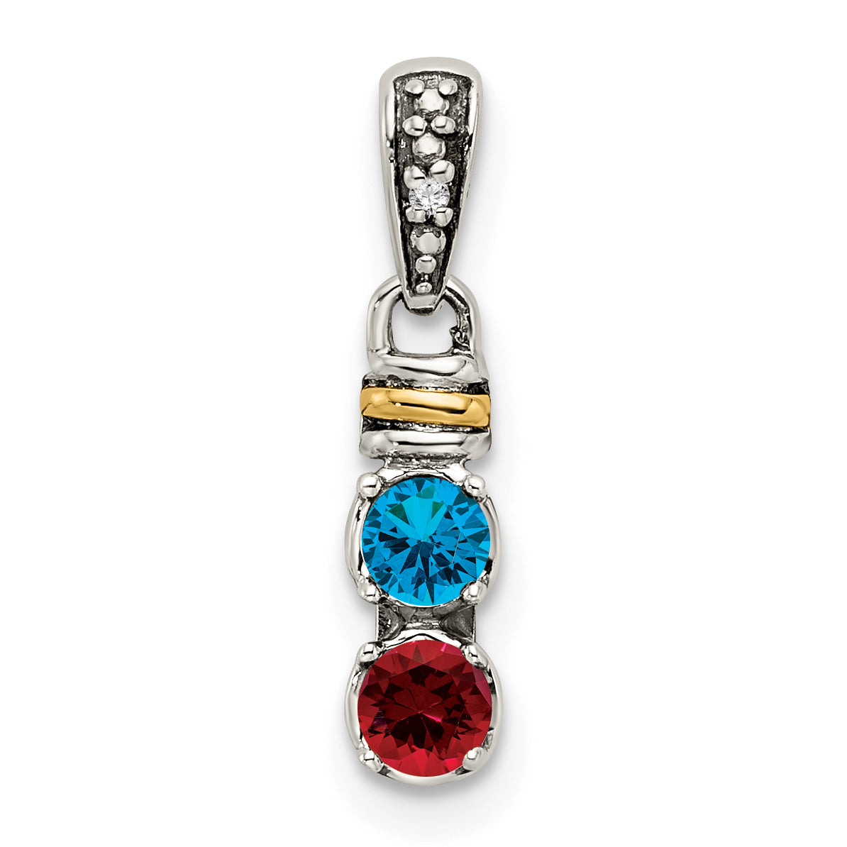 Sterling Silver Antiqued w/14k 2-stone w/Diamond Mother's Pendant