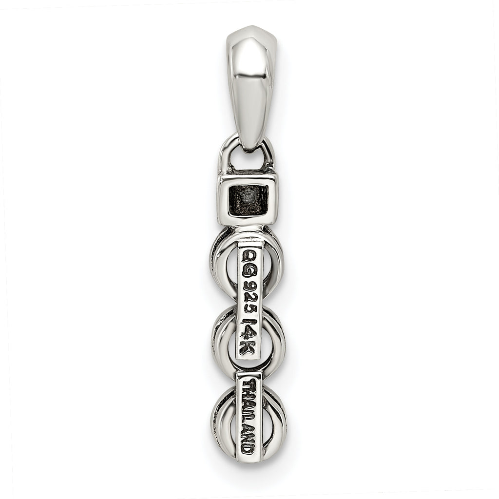Sterling Silver Antiqued w/14k 3-stone w/Diamond Mother's Pendant