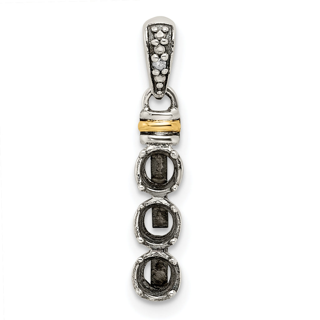 Sterling Silver Antiqued w/14k 3-stone w/Diamond Mother's Pendant