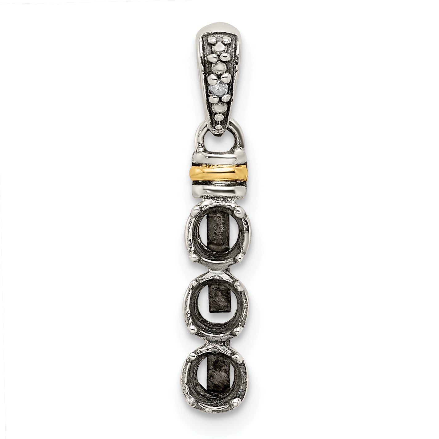 Sterling Silver Antiqued w/14k 3-stone w/Diamond Mother's Pendant