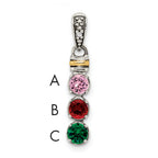 Sterling Silver Antiqued w/14k 3-stone w/Diamond Mother's Pendant
