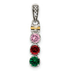 Sterling Silver Antiqued w/14k 3-stone w/Diamond Mother's Pendant