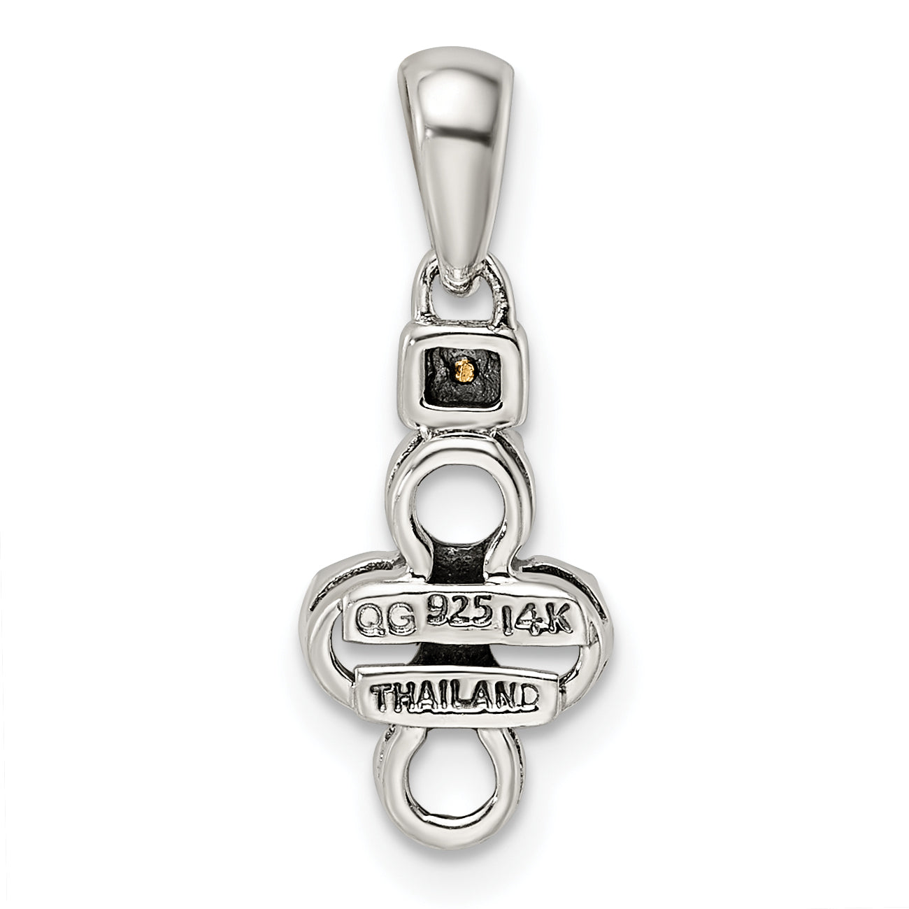 Sterling Silver Antiqued w/14k 4-stone w/Diamond Mother's Pendant