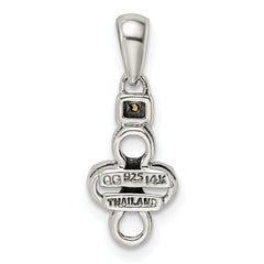 Sterling Silver Antiqued w/14k 4-stone w/Diamond Mother's Pendant