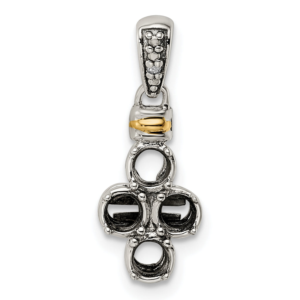 Sterling Silver Antiqued w/14k 4-stone w/Diamond Mother's Pendant