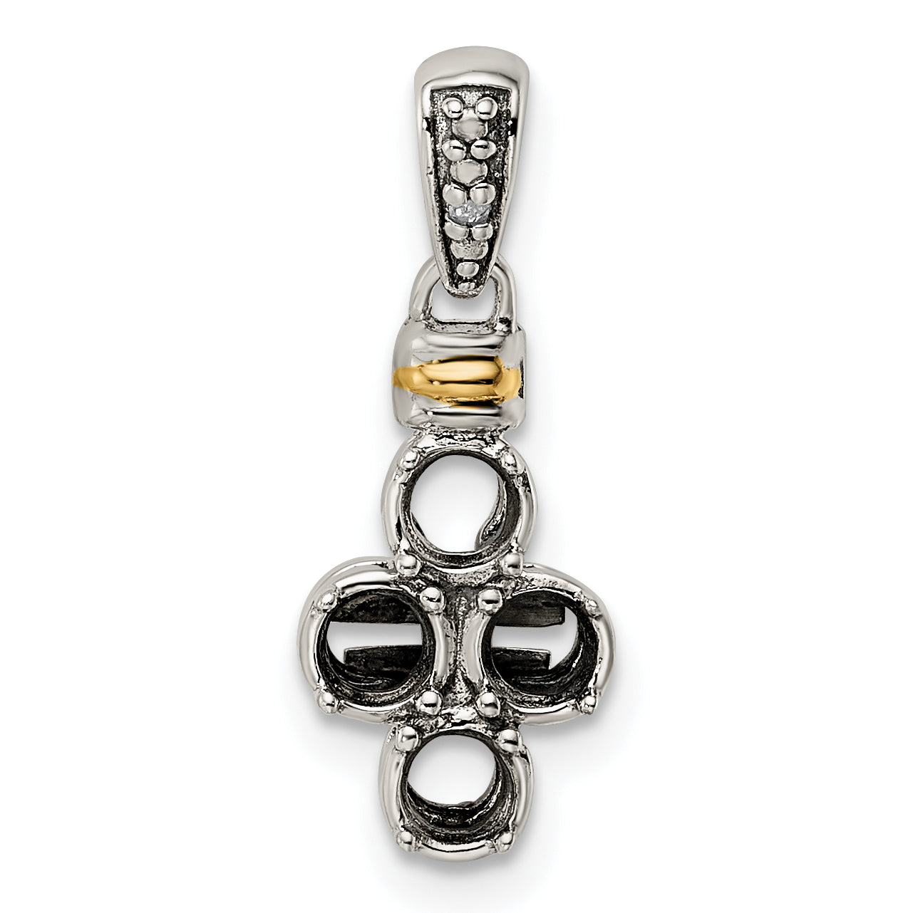 Sterling Silver Antiqued w/14k 4-stone w/Diamond Mother's Pendant