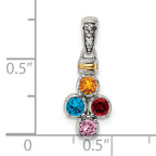 Sterling Silver Antiqued w/14k 4-stone w/Diamond Mother's Pendant