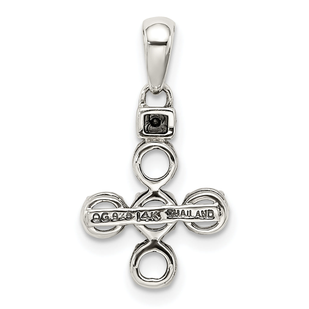 Sterling Silver Antiqued w/14k 5-stone w/Diamond Mother's Pendant