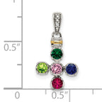 Sterling Silver Antiqued w/14k 5-stone w/Diamond Mother's Pendant