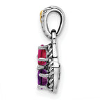 Sterling Silver Antiqued w/14k 2-stone w/Diamond Mother's Pendant