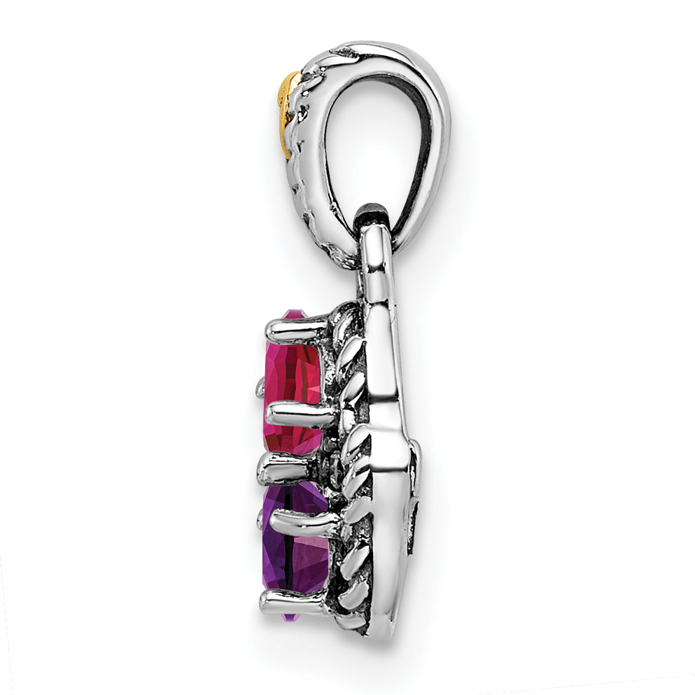 Sterling Silver Antiqued w/14k 2-stone w/Diamond Mother's Pendant