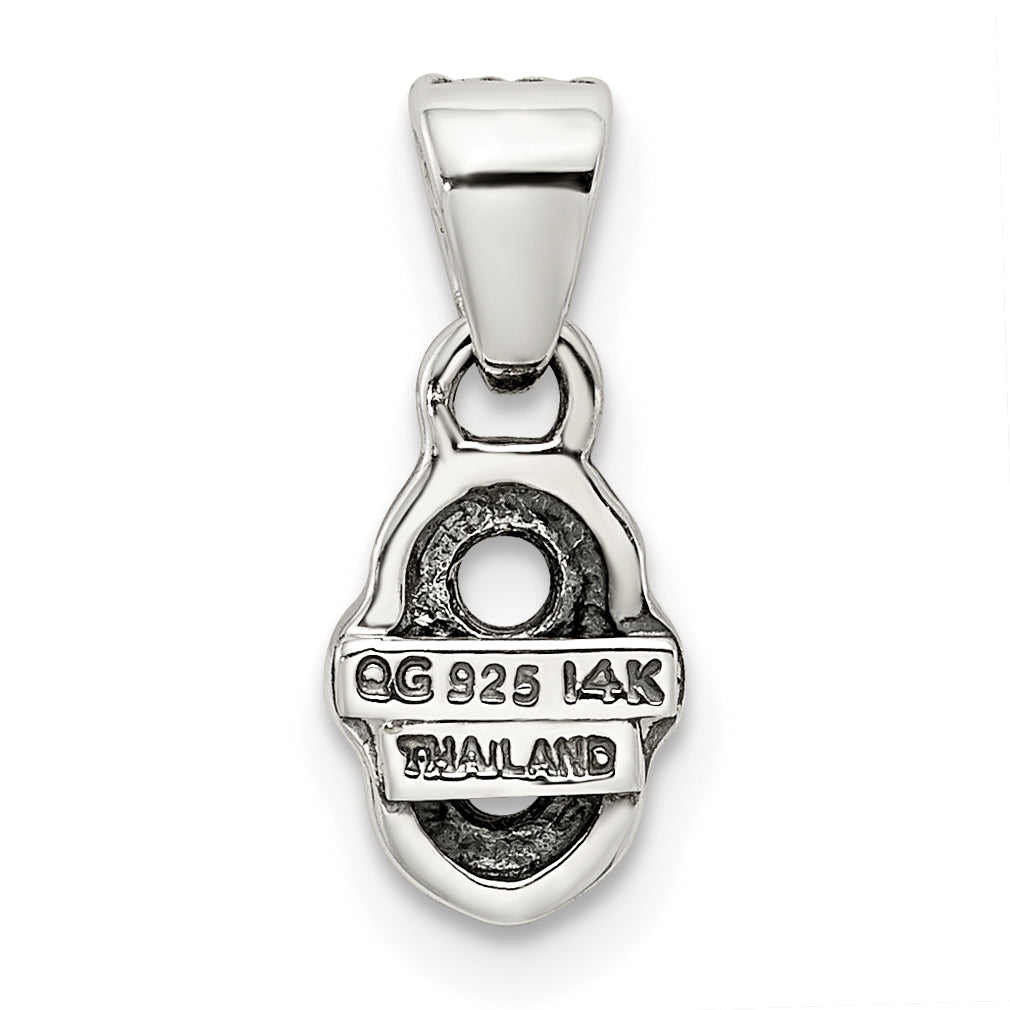 Sterling Silver Antiqued w/14k 2-stone w/Diamond Mother's Pendant