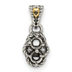 Sterling Silver Antiqued w/14k 2-stone w/Diamond Mother's Pendant