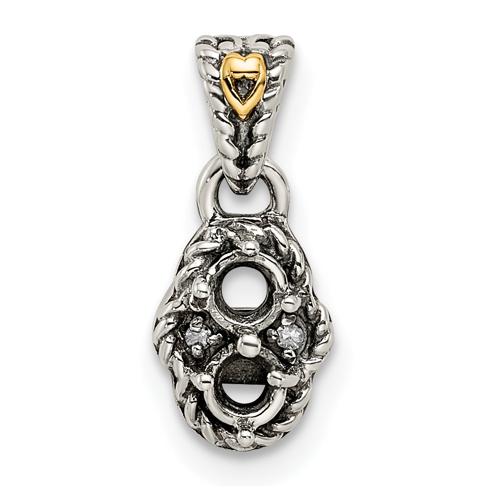 Sterling Silver Antiqued w/14k 2-stone w/Diamond Mother's Pendant