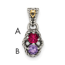 Sterling Silver Antiqued w/14k 2-stone w/Diamond Mother's Pendant Main image