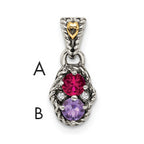 Sterling Silver Antiqued w/14k 2-stone w/Diamond Mother's Pendant