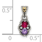 Sterling Silver Antiqued w/14k 2-stone w/Diamond Mother's Pendant