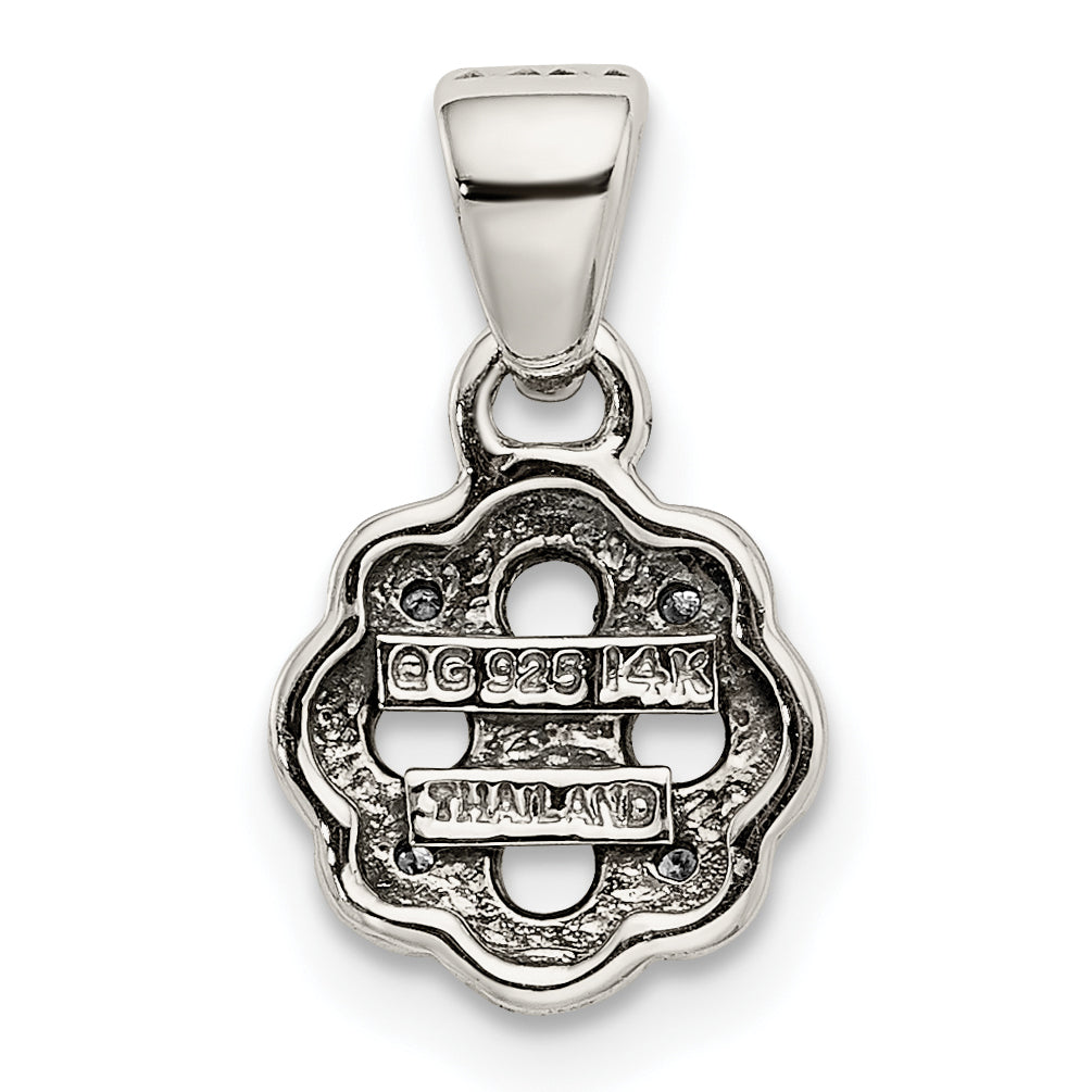 Sterling Silver Antiqued w/14k 4-stone w/Diamond Mother's Pendant