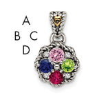 Sterling Silver Antiqued w/14k 4-stone w/Diamond Mother's Pendant