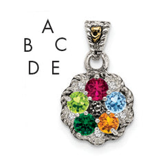 Sterling Silver Antiqued w/14k 5-stone w/Diamond Mother's Pendant