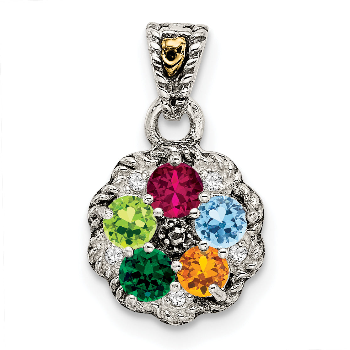 Sterling Silver Antiqued w/14k 5-stone w/Diamond Mothers Pendant Semi-Mount (No Stone Included) Secondary image