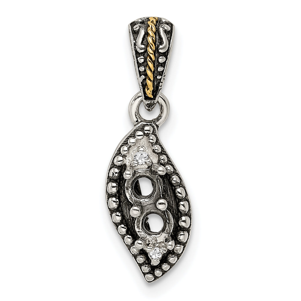 Sterling Silver Antiqued w/14k 2-stone w/Diamond Mothers Pendant Semi-Mount