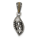 Sterling Silver Antiqued w/14k 2-stone w/Diamond Mothers Pendant Semi-Mount