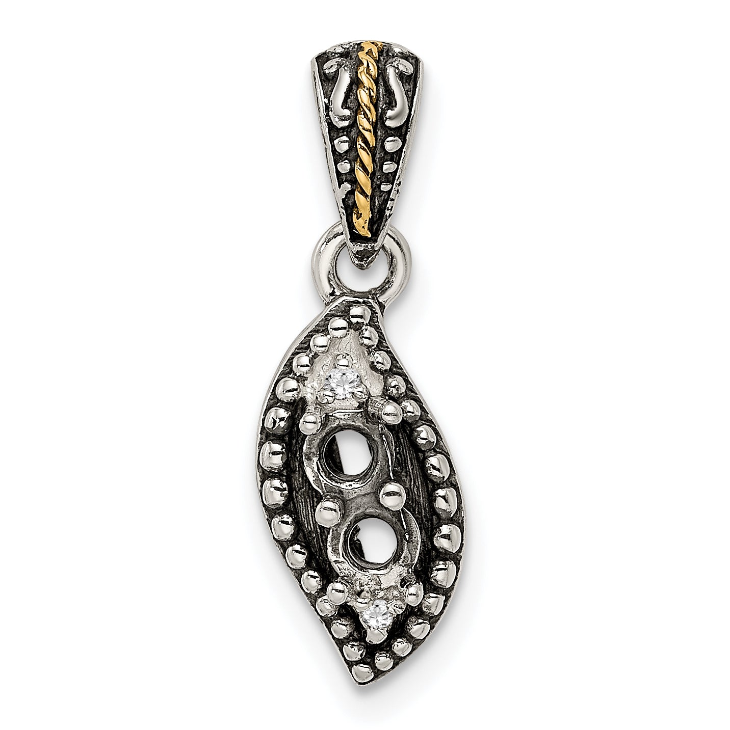 Sterling Silver Antiqued w/14k 2-stone w/Diamond Mother's Pendant