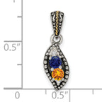 Sterling Silver Antiqued w/14k 2-stone w/Diamond Mother's Pendant
