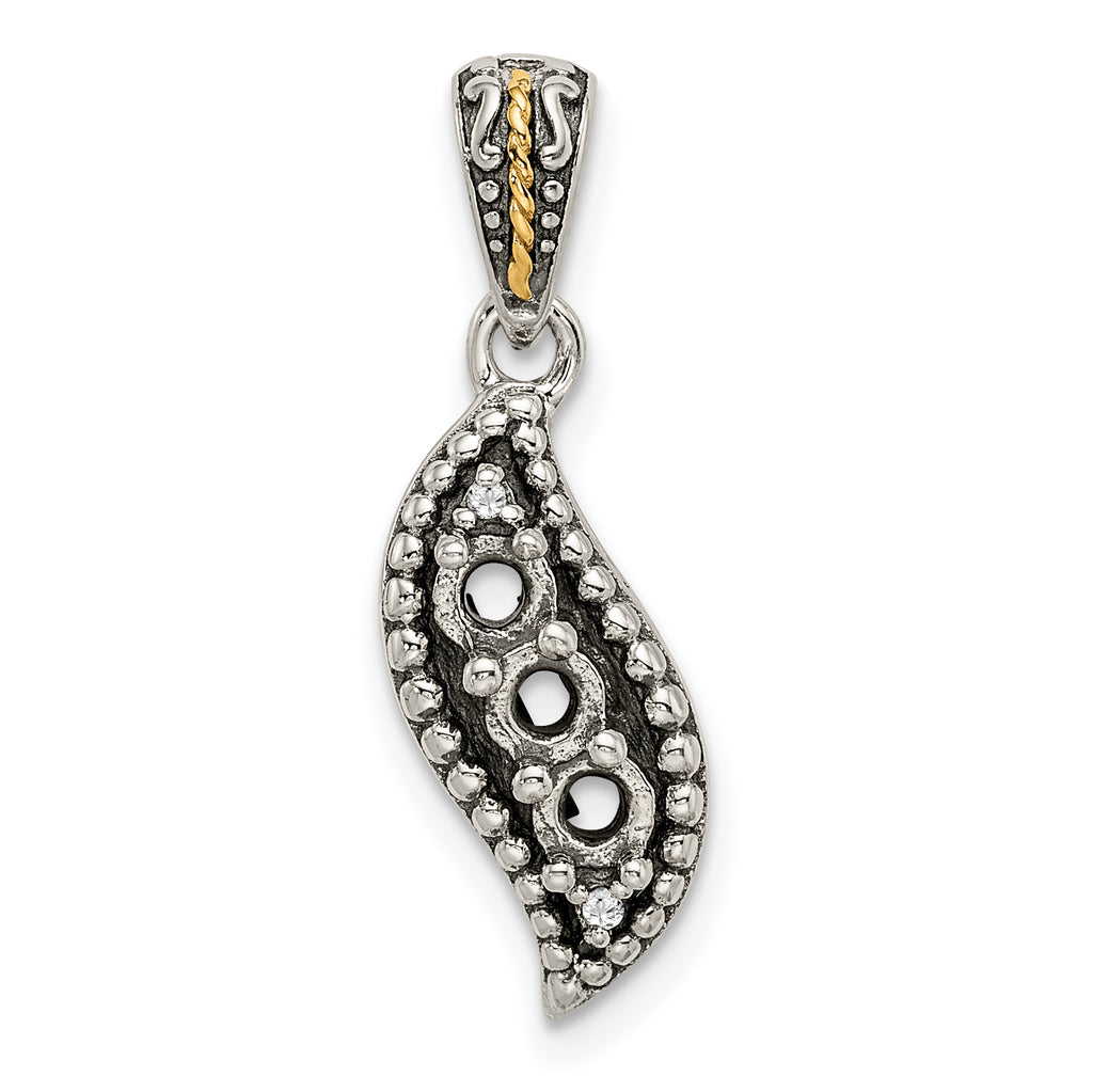 Sterling Silver Antiqued w/14k 3-stone w/Diamond Mother's Pendant