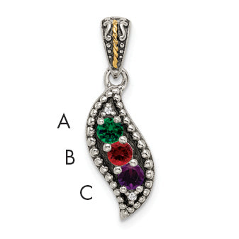 Sterling Silver Antiqued w/14k 3-stone w/Diamond Mother's Pendant Main image