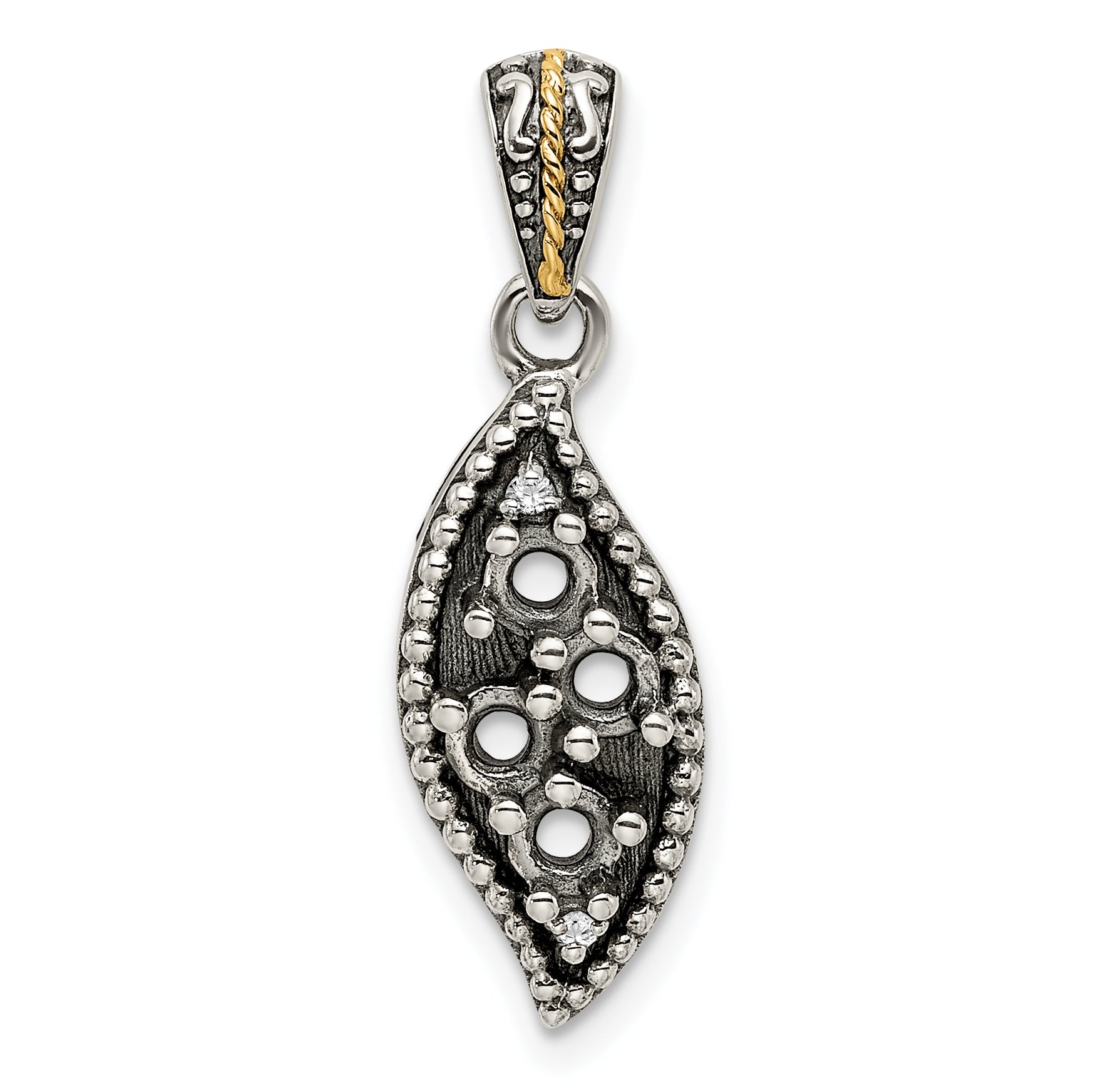 Sterling Silver Antiqued w/14k 4-stone w/Diamond Mothers Pendant Semi-Mount