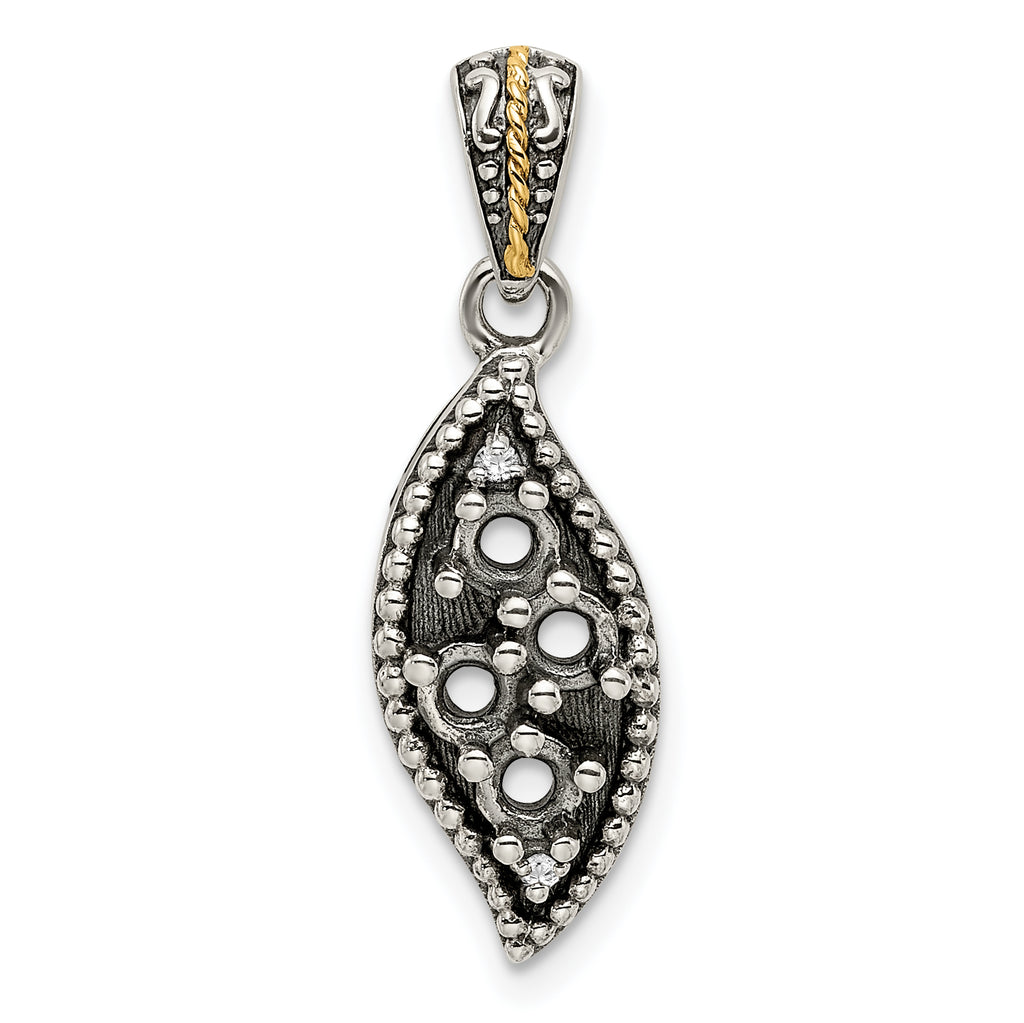 Sterling Silver Antiqued w/14k 4-stone w/Diamond Mother's Pendant